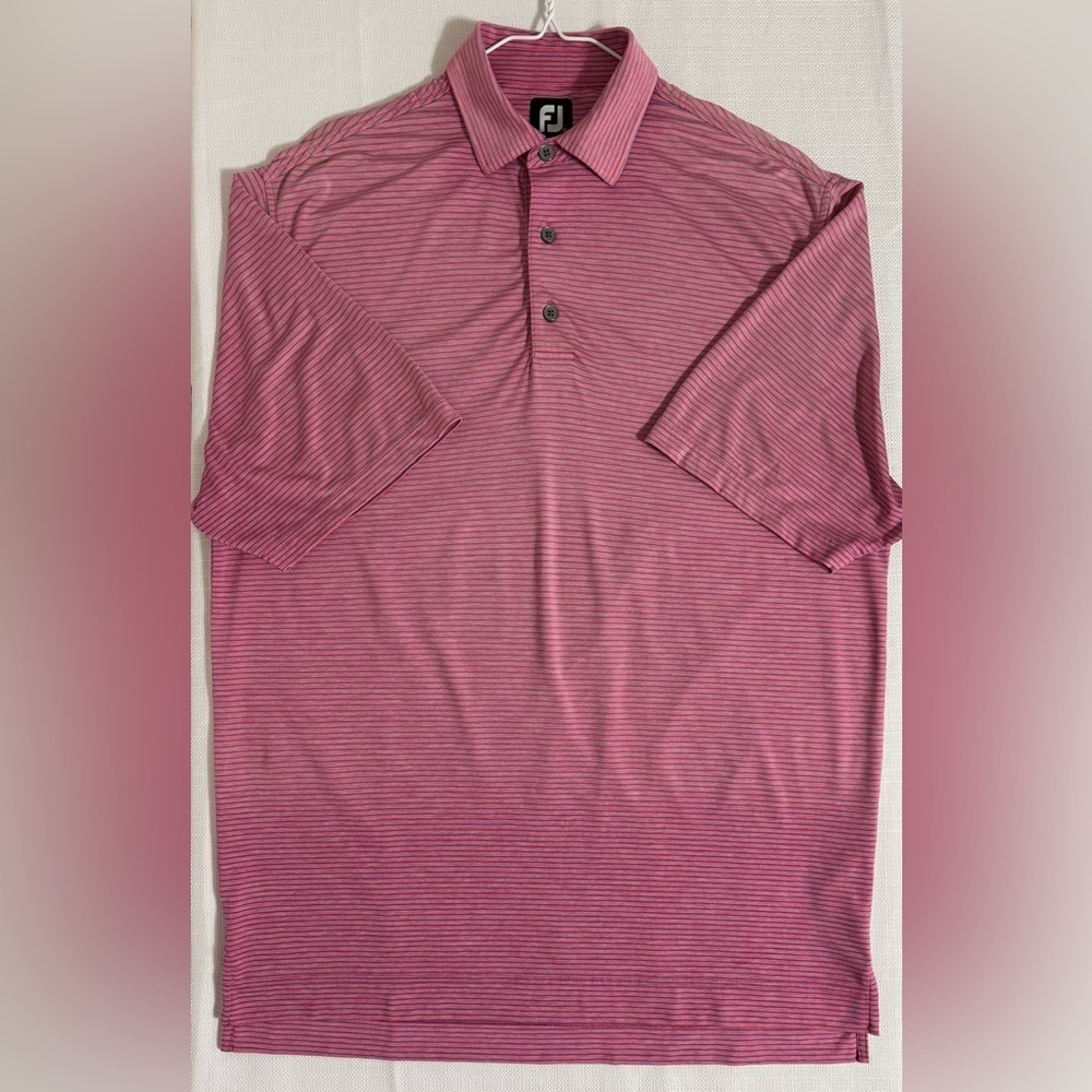 FootJoy Lisle Heather Stripe Golf Polo Shirt Pink/Blue Size Medium - Picture 9 of 11